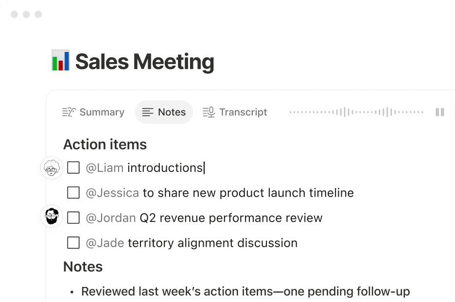 AI Meeting Notes action items generated automatically