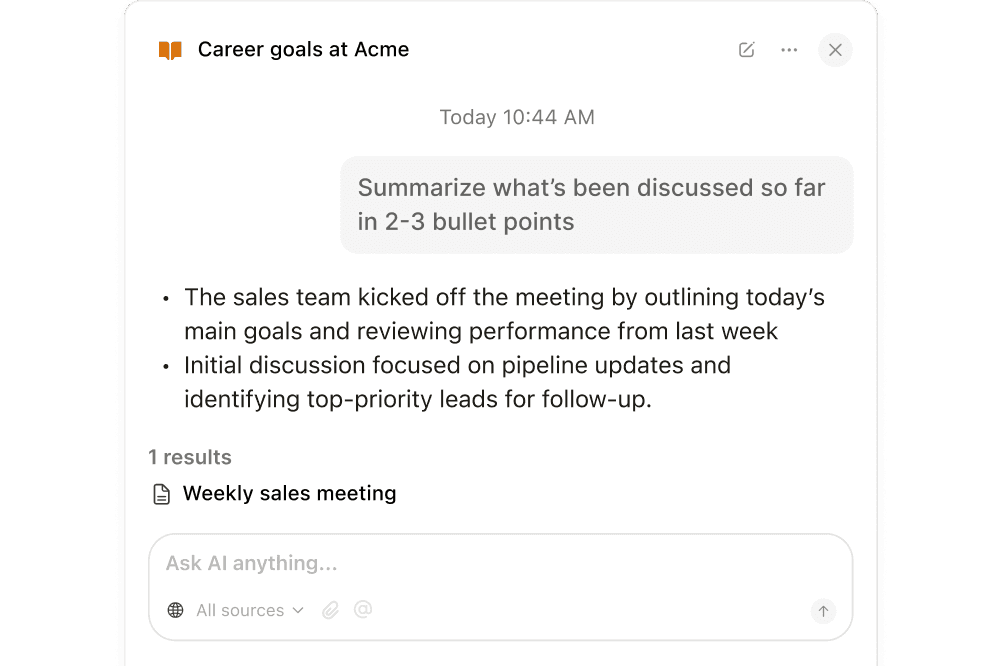 Search of past meetings with Notion AI