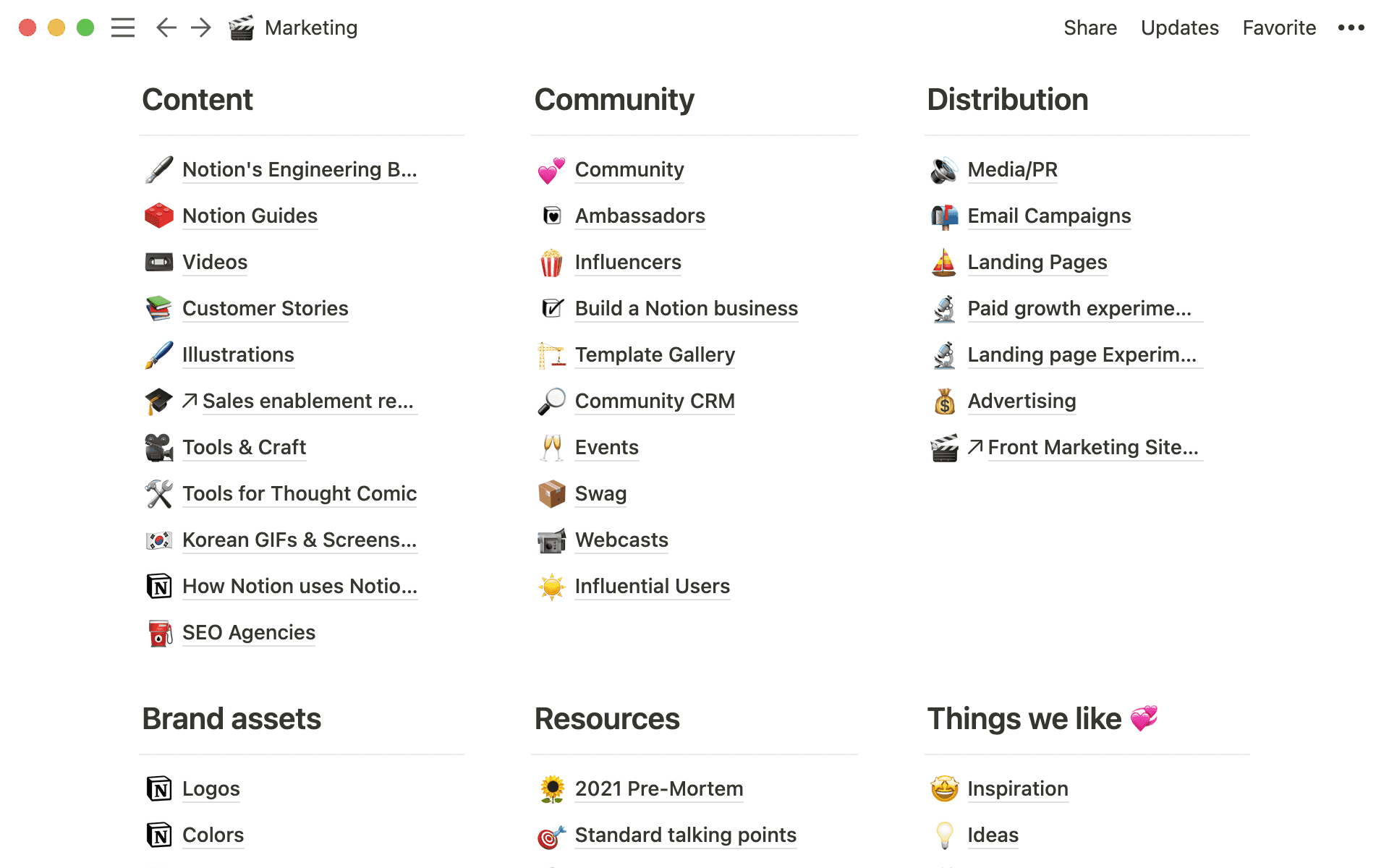 A peek at the marketing team’s wiki.