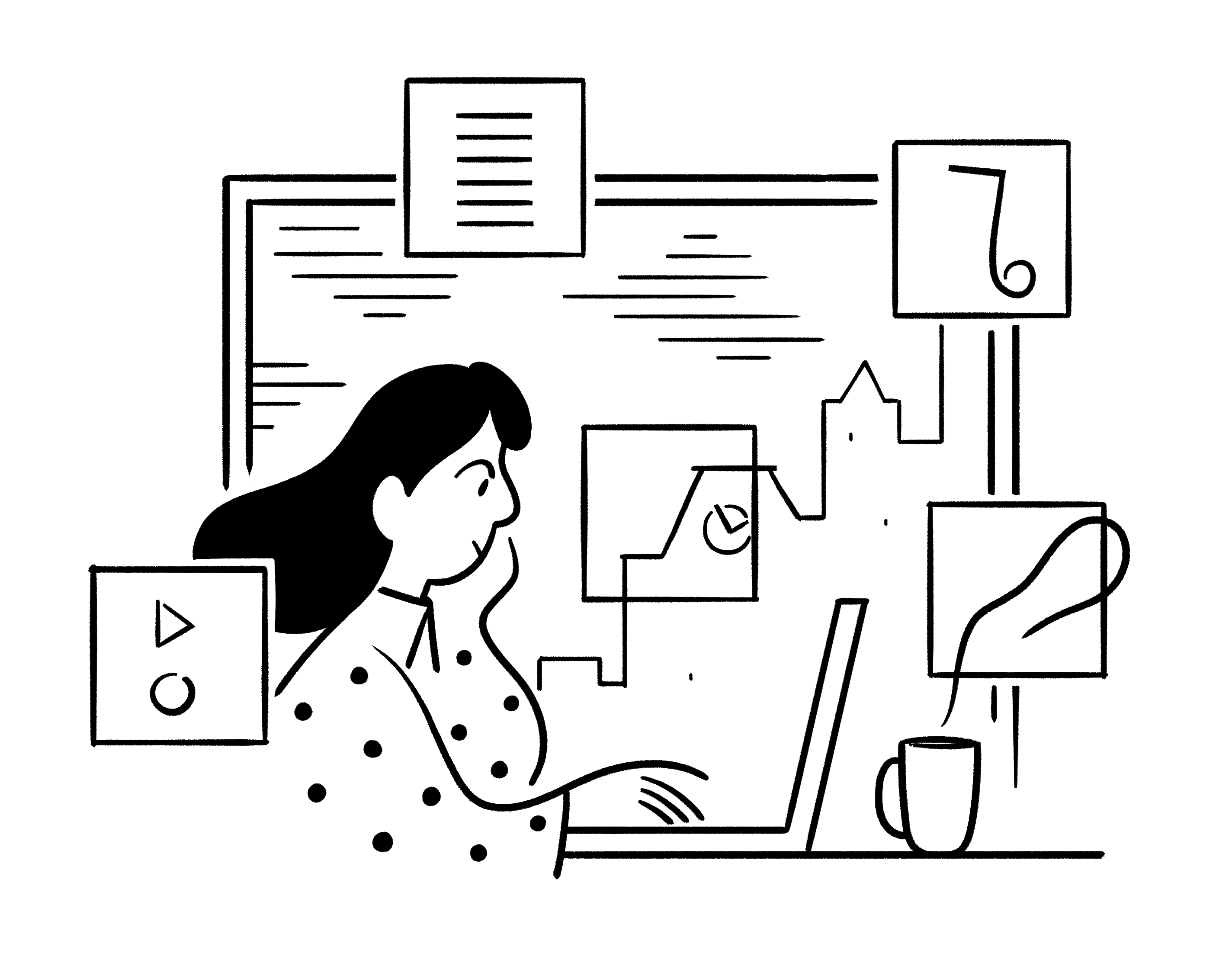 Woman capturing online meeting notes in Notion on a laptop