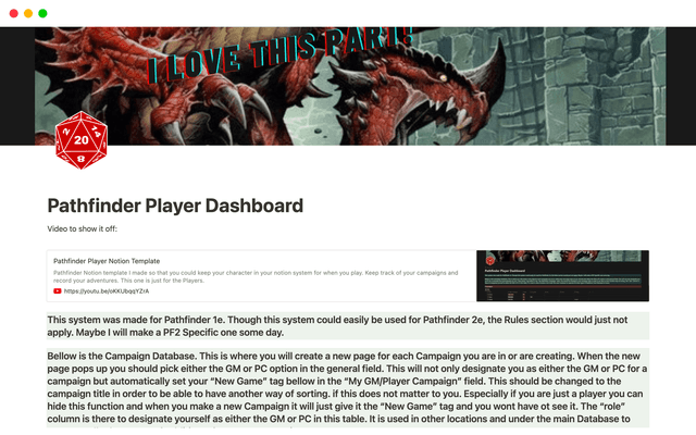 Pathfinder Player Dashboard