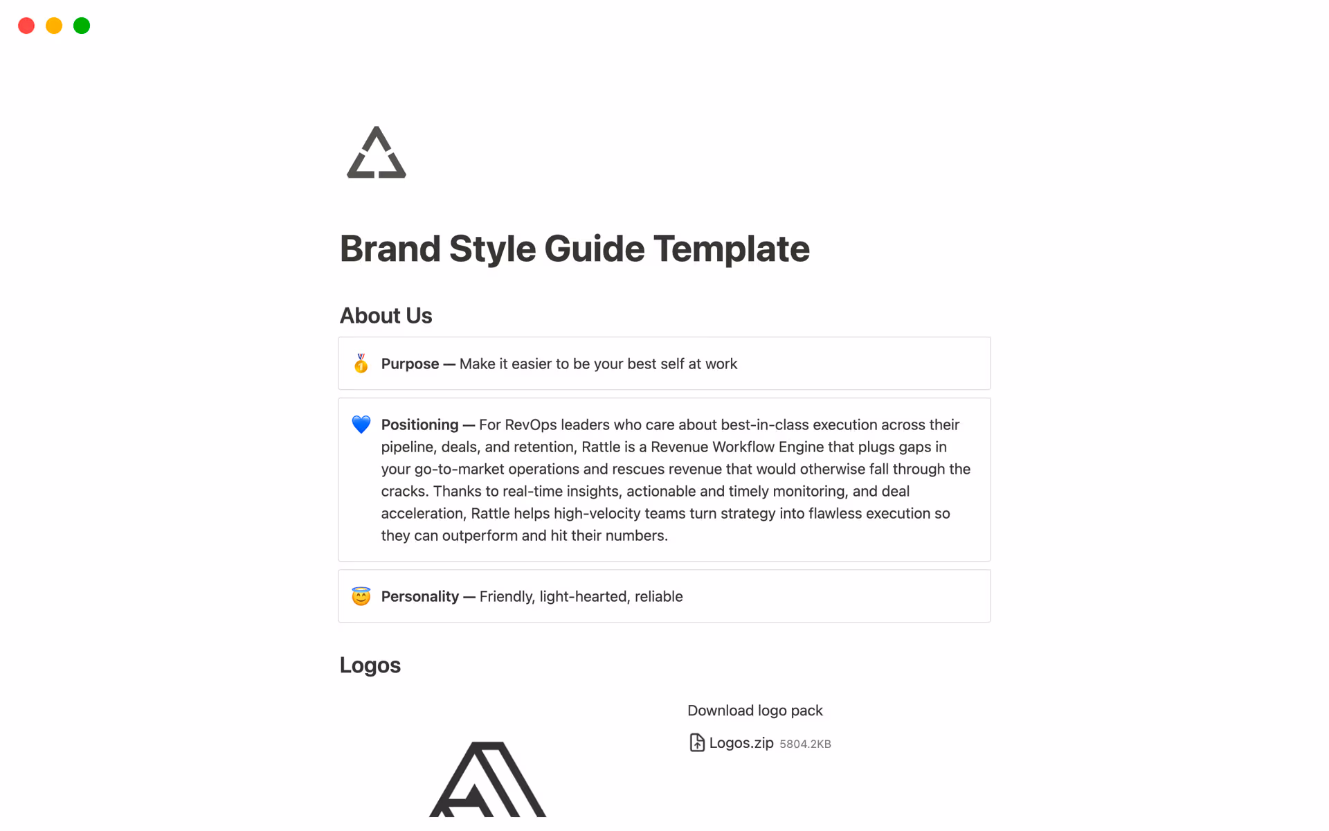 A template preview for Brand Style Guide